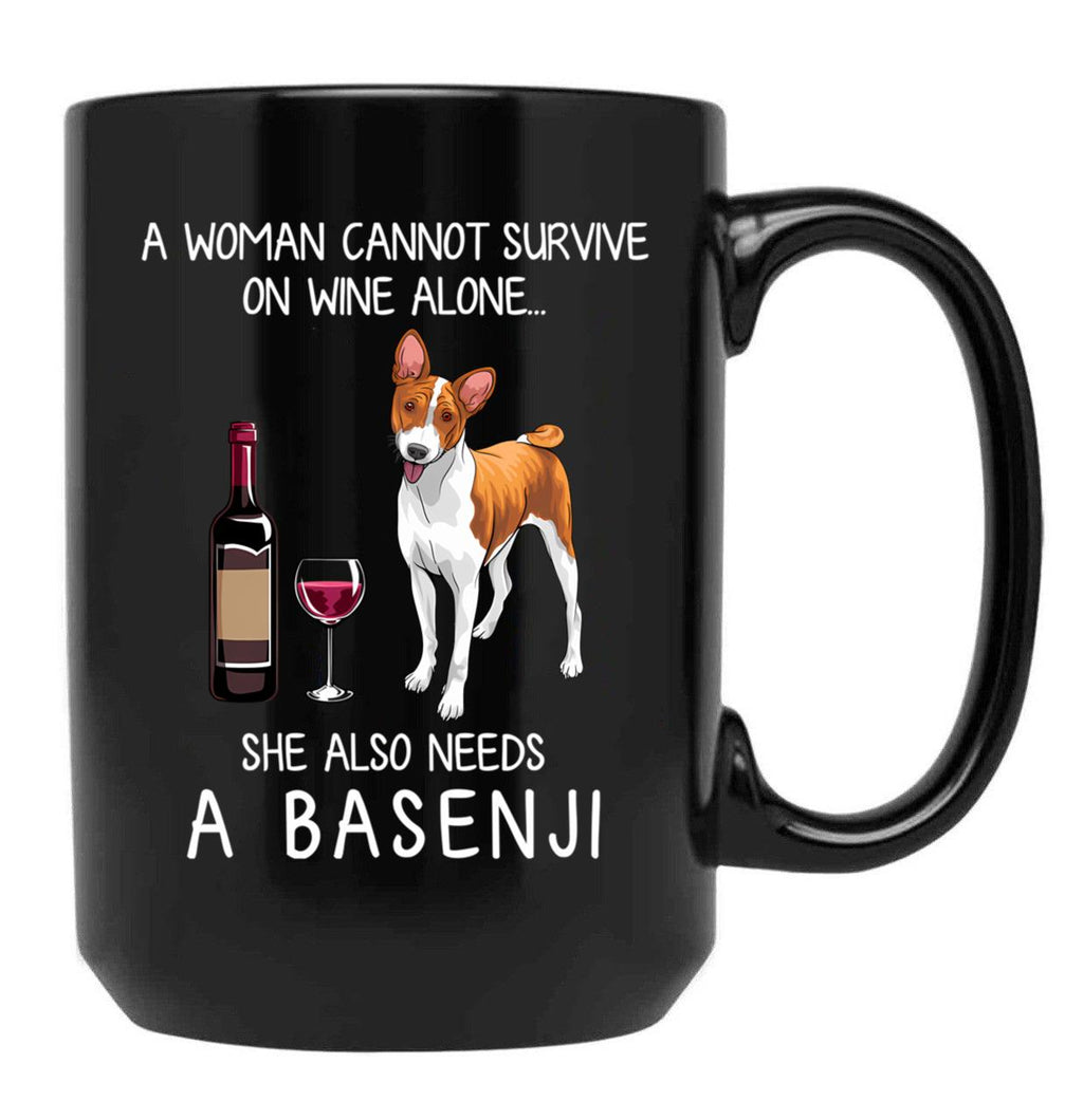 Basenji And Wine Funny Dog Black Coffee Mug, Gift Coffee Mug