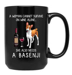 Basenji And Wine Funny Dog Black Coffee Mug, Gift Coffee Mug