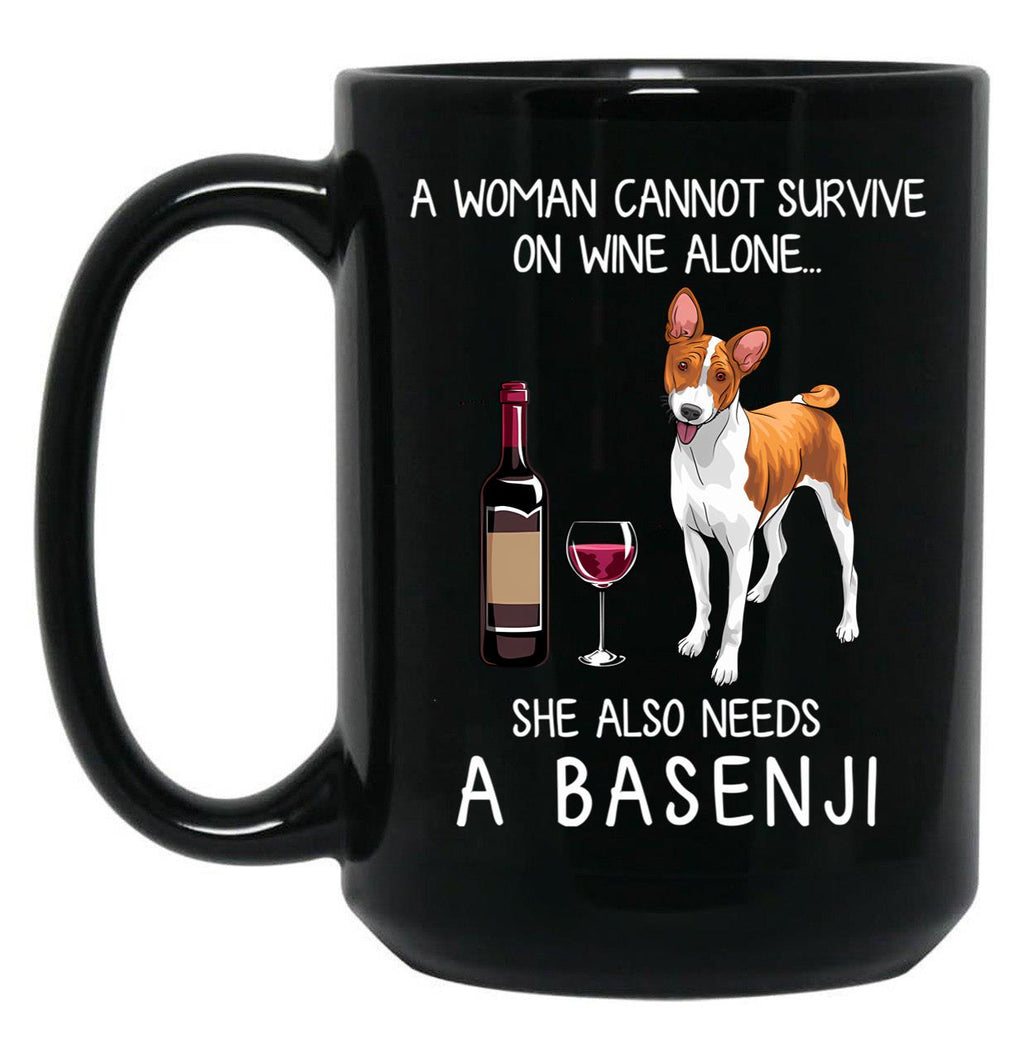 Basenji And Wine Funny Dog Black Coffee Mug, Gift Coffee Mug
