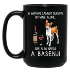 Basenji And Wine Funny Dog Black Coffee Mug, Gift Coffee Mug