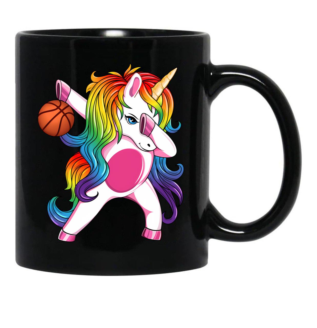 Basketball Ball Unicorn Dabbing Black Coffee Mug, Gift Coffee Mug - Black