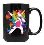 Basketball Ball Unicorn Dabbing Black Coffee Mug, Gift Coffee Mug