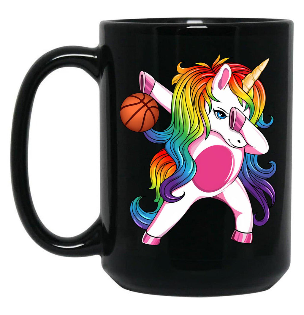Basketball Ball Unicorn Dabbing Black Coffee Mug, Gift Coffee Mug