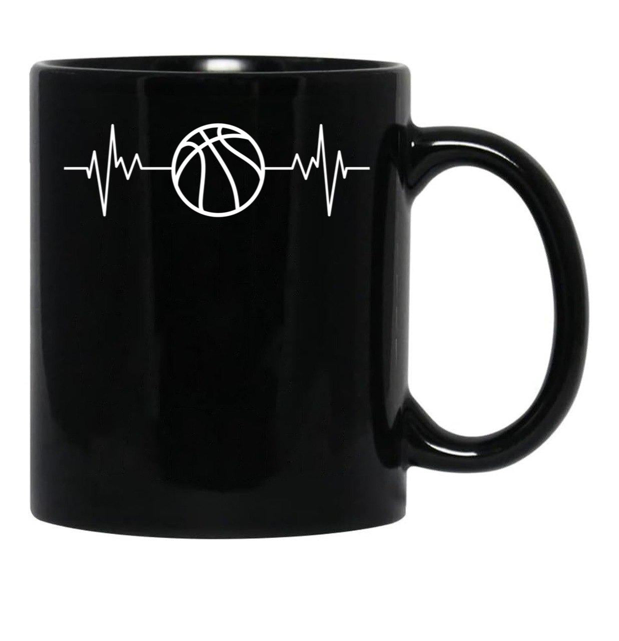 Basketball Heartbeat Cool Funny Basketball Lover Black Coffee Mug, Gift Coffee Mug - Black