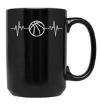 Basketball Heartbeat Cool Funny Basketball Lover Black Coffee Mug, Gift Coffee Mug