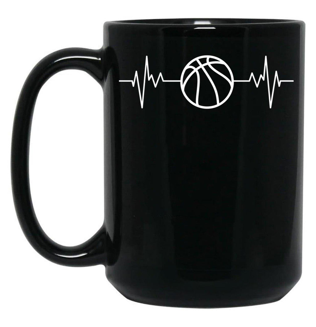 Basketball Heartbeat Cool Funny Basketball Lover Black Coffee Mug, Gift Coffee Mug