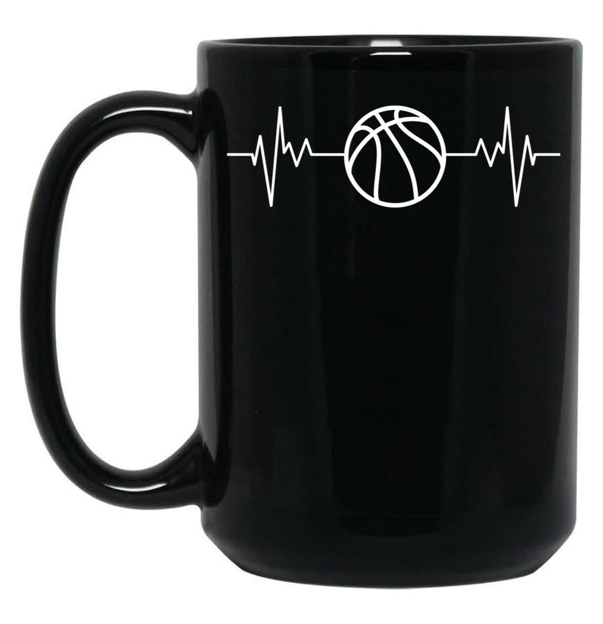 Basketball Heartbeat Cool Funny Basketball Lover Black Coffee Mug, Gift Coffee Mug