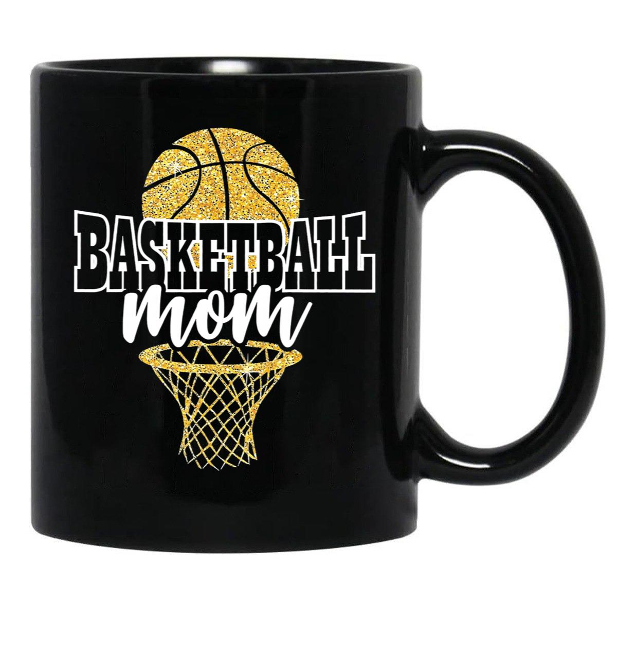 Basketball Mom Basket Hoop Black Coffee Mug, Gift Coffee Mug - Black