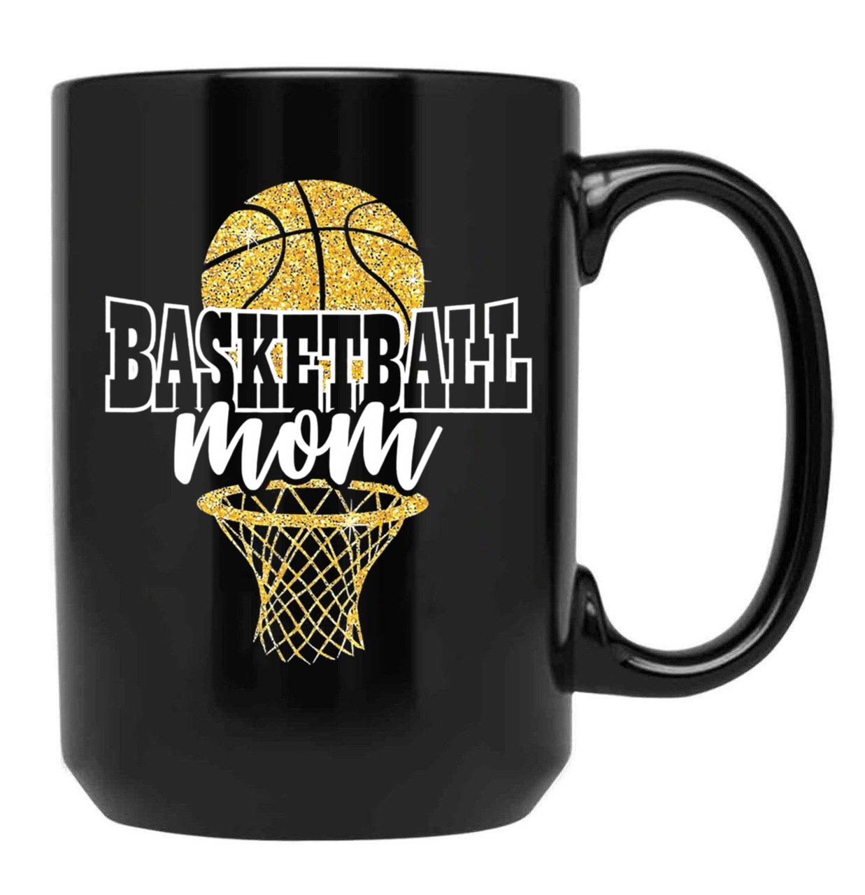 Basketball Mom Basket Hoop Black Coffee Mug, Gift Coffee Mug