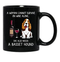 Basset Hound And Wine Funny Dog Black Coffee Mug, Gift Coffee Mug - Black