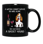Basset Hound And Wine Funny Dog Black Coffee Mug, Gift Coffee Mug - Black