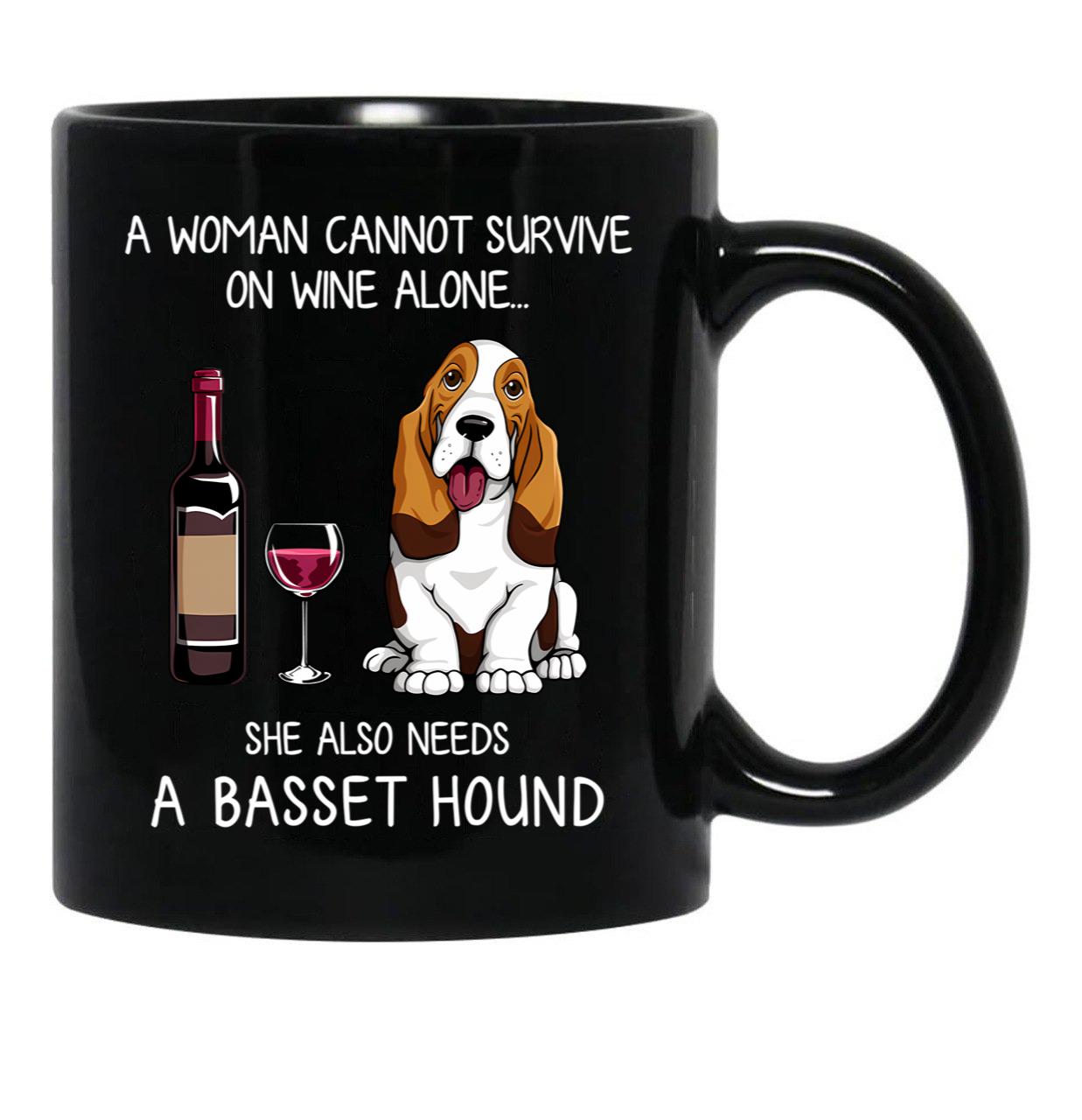 Basset Hound And Wine Funny Dog Black Coffee Mug, Gift Coffee Mug - Black