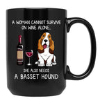Basset Hound And Wine Funny Dog Black Coffee Mug, Gift Coffee Mug