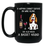 Basset Hound And Wine Funny Dog Black Coffee Mug, Gift Coffee Mug