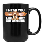 Basset Hound I Hear You Not Listening Funny Dog Lover Black Coffee Mug, Gift Coffee Mug