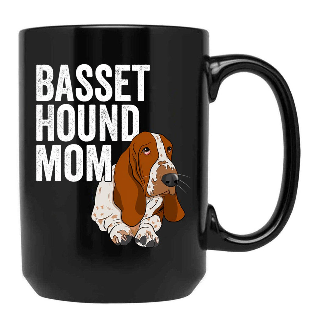 Basset Hound Mom Black Coffee Mug, Gift Coffee Mug