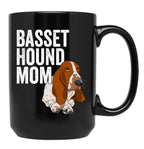 Basset Hound Mom Black Coffee Mug, Gift Coffee Mug