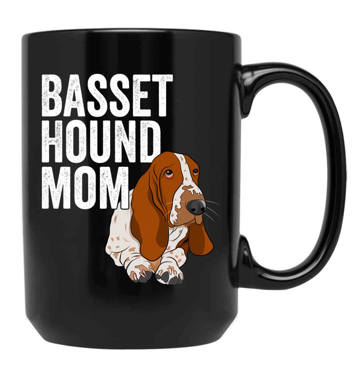 Basset Hound Mom Black Coffee Mug, Gift Coffee Mug