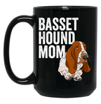 Basset Hound Mom Black Coffee Mug, Gift Coffee Mug