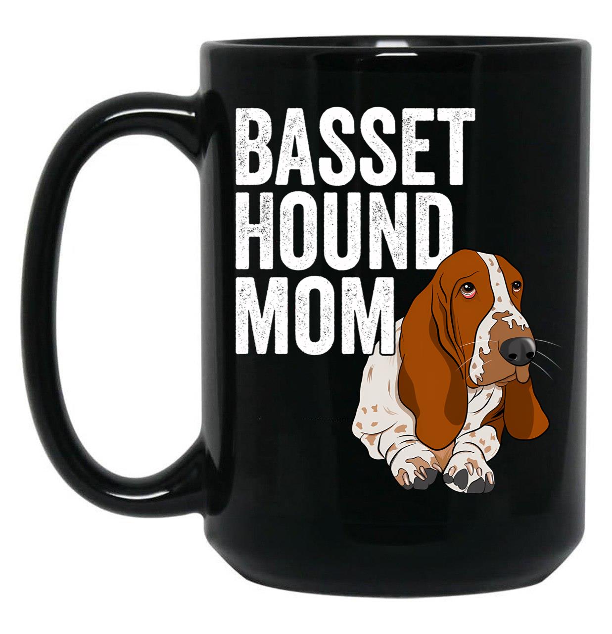Basset Hound Mom Black Coffee Mug, Gift Coffee Mug