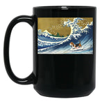 Basset Hound Surfing Black Coffee Mug, Gift Coffee Mug