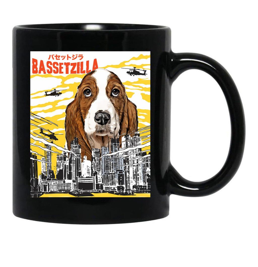 Bassetzilla Funny Dog T-Shirt - Gift For Basset Dog Lovers Black Coffee Mug, Gift Coffee Mug - Black