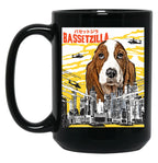 Bassetzilla Funny Dog T-Shirt - Gift For Basset Dog Lovers Black Coffee Mug, Gift Coffee Mug