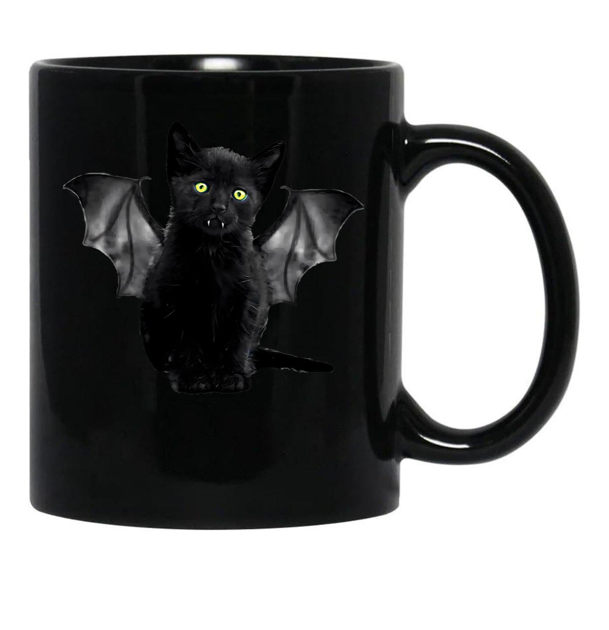 Batcat Black Cat Kitten Bat Funny T-Shirt Black Coffee Mug, Gift Coffee Mug - Black