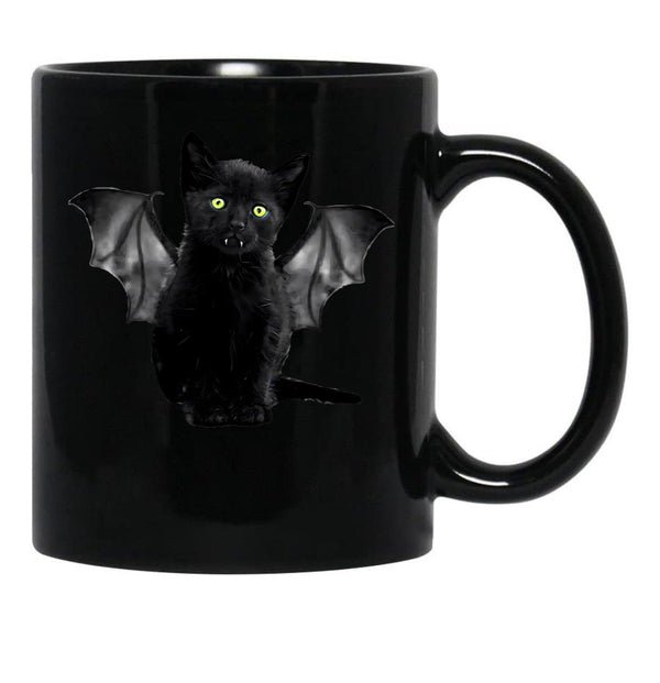 Batcat Black Cat Kitten Bat Funny T-Shirt Black Coffee Mug, Gift Coffee Mug - Black