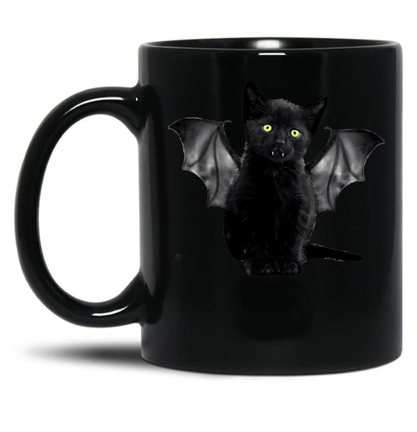 Batcat Black Cat Kitten Bat Funny T-Shirt Black Coffee Mug, Gift Coffee Mug - Black