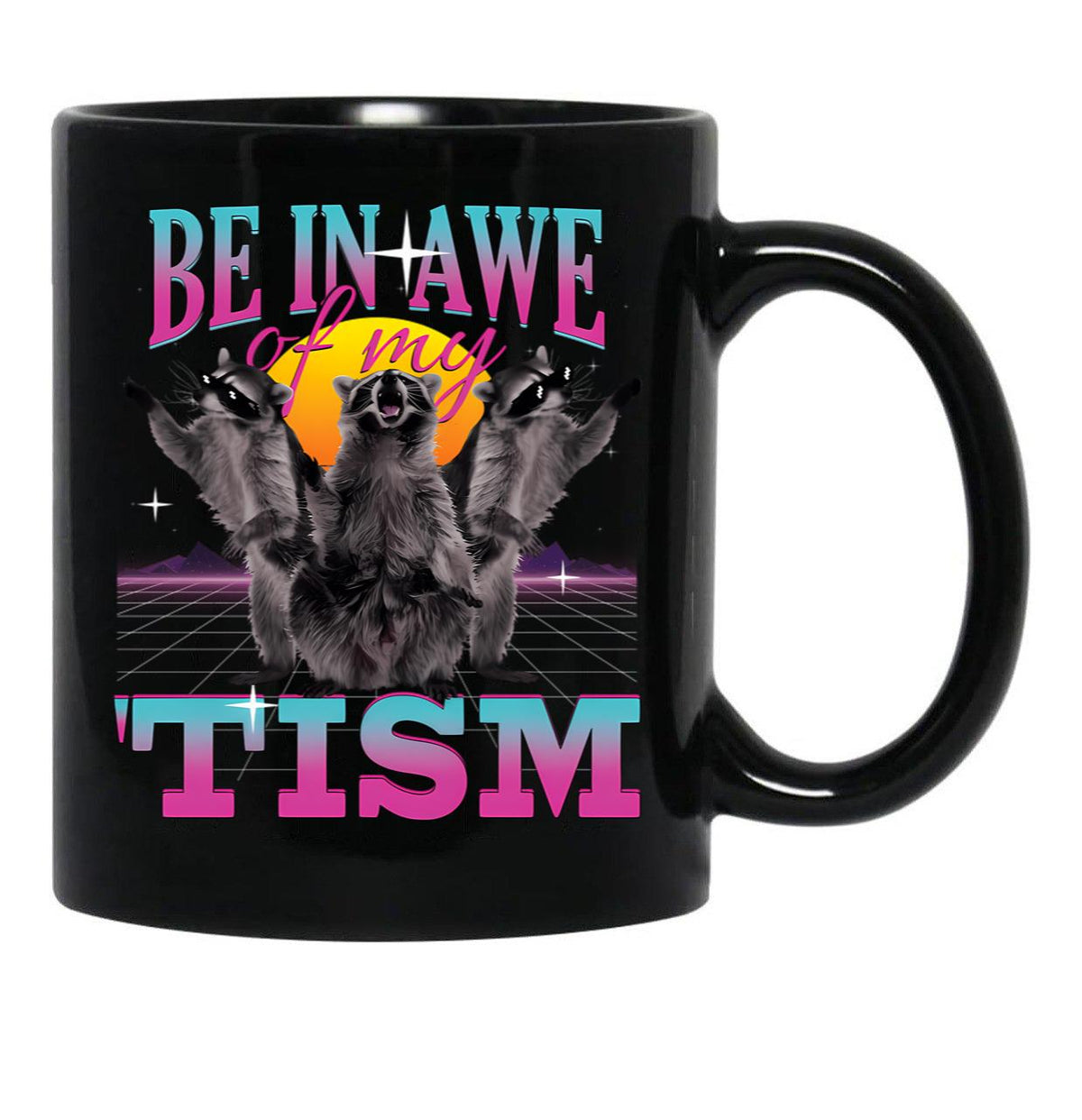 Be In Awe Of My Tism Autism Funny Raccoons Black Coffee Mug, Gift Coffee Mug - Black