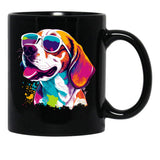 Beagle Dog - Colorful With Sunglasses Black Coffee Mug, Gift Coffee Mug - Black