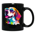 Beagle Dog - Colorful With Sunglasses Black Coffee Mug, Gift Coffee Mug - Black