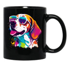 Beagle Dog - Colorful With Sunglasses Black Coffee Mug, Gift Coffee Mug - Black
