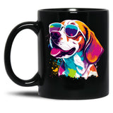 Beagle Dog - Colorful With Sunglasses Black Coffee Mug, Gift Coffee Mug - Black