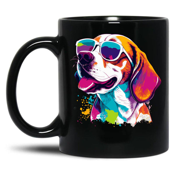 Beagle Dog - Colorful With Sunglasses Black Coffee Mug, Gift Coffee Mug - Black