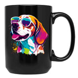 Beagle Dog - Colorful With Sunglasses Black Coffee Mug, Gift Coffee Mug