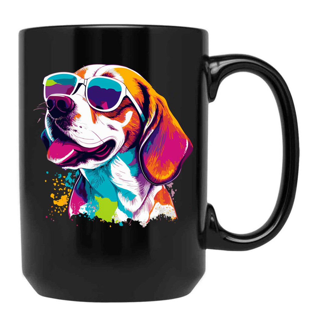Beagle Dog - Colorful With Sunglasses Black Coffee Mug, Gift Coffee Mug