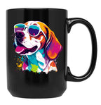 Beagle Dog - Colorful With Sunglasses Black Coffee Mug, Gift Coffee Mug