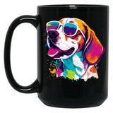 Beagle Dog - Colorful With Sunglasses Black Coffee Mug, Gift Coffee Mug