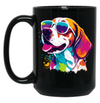 Beagle Dog - Colorful With Sunglasses Black Coffee Mug, Gift Coffee Mug