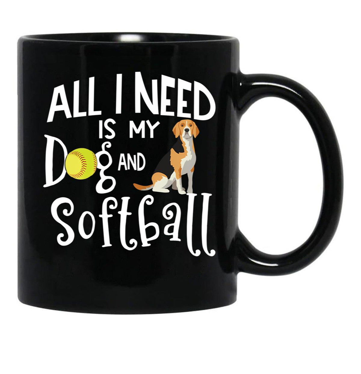 Beagle Dog Softball Player Dog Lover Gift Cute Funny Saying Black Coffee Mug, Gift Coffee Mug - Black