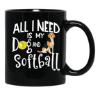 Beagle Dog Softball Player Dog Lover Gift Cute Funny Saying Black Coffee Mug, Gift Coffee Mug - Black
