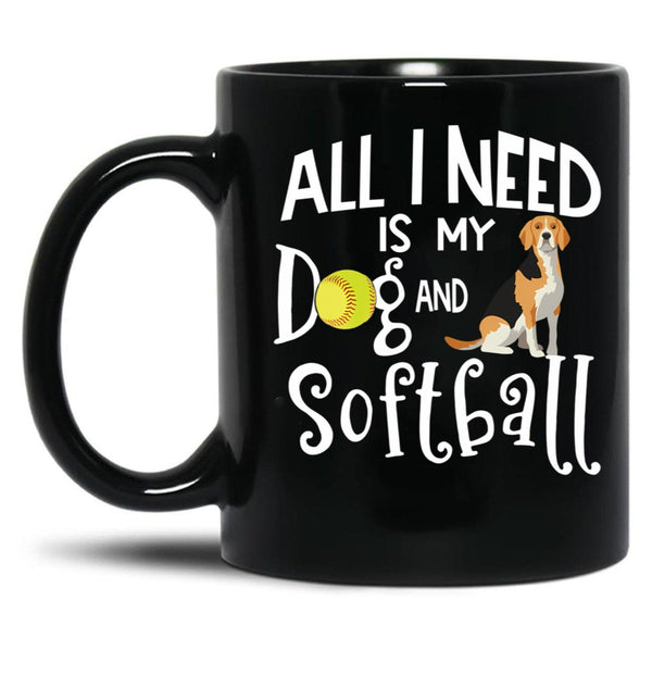 Beagle Dog Softball Player Dog Lover Gift Cute Funny Saying Black Coffee Mug, Gift Coffee Mug - Black