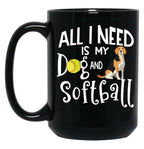 Beagle Dog Softball Player Dog Lover Gift Cute Funny Saying Black Coffee Mug, Gift Coffee Mug