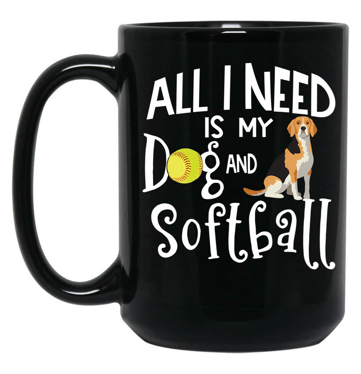 Beagle Dog Softball Player Dog Lover Gift Cute Funny Saying Black Coffee Mug, Gift Coffee Mug