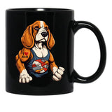 Beagle Dog With Tattoo I Love Mom 300Dpi Black Coffee Mug, Gift Coffee Mug - Black