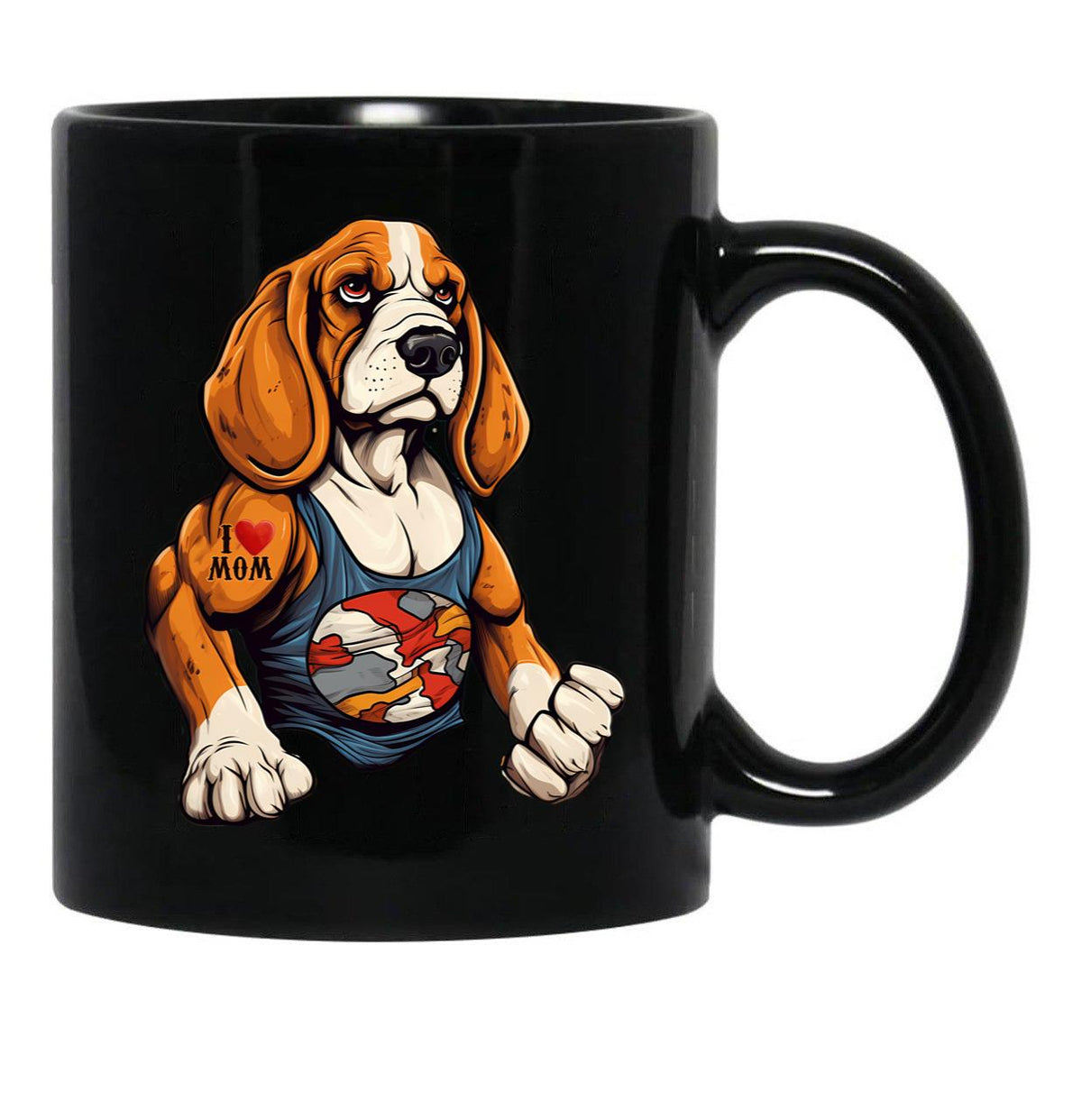 Beagle Dog With Tattoo I Love Mom 300Dpi Black Coffee Mug, Gift Coffee Mug - Black