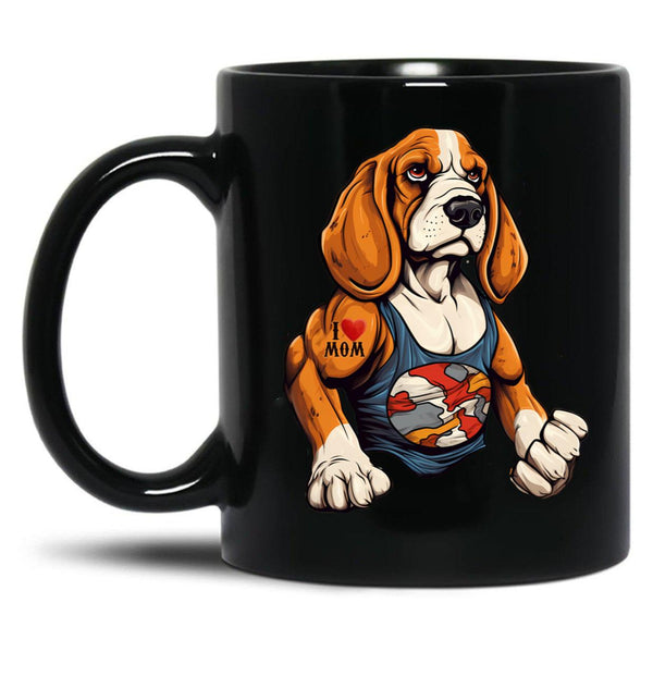 Beagle Dog With Tattoo I Love Mom 300Dpi Black Coffee Mug, Gift Coffee Mug - Black