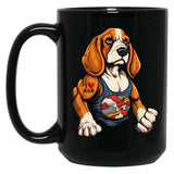 Beagle Dog With Tattoo I Love Mom 300Dpi Black Coffee Mug, Gift Coffee Mug